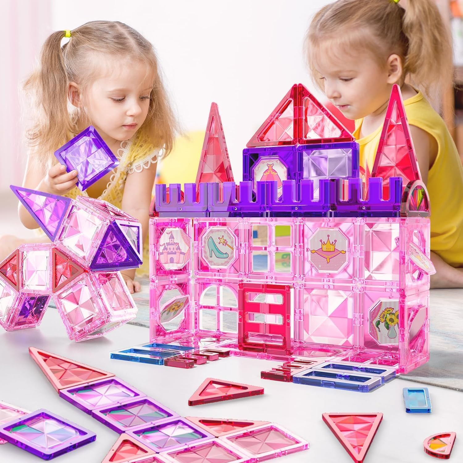 Magnetic Building Tiles Toys for 3 4 5 6 Year Old Girls, Building Educational Stem Toys for Girls Toddlers Kids Ages 1-3 3-5