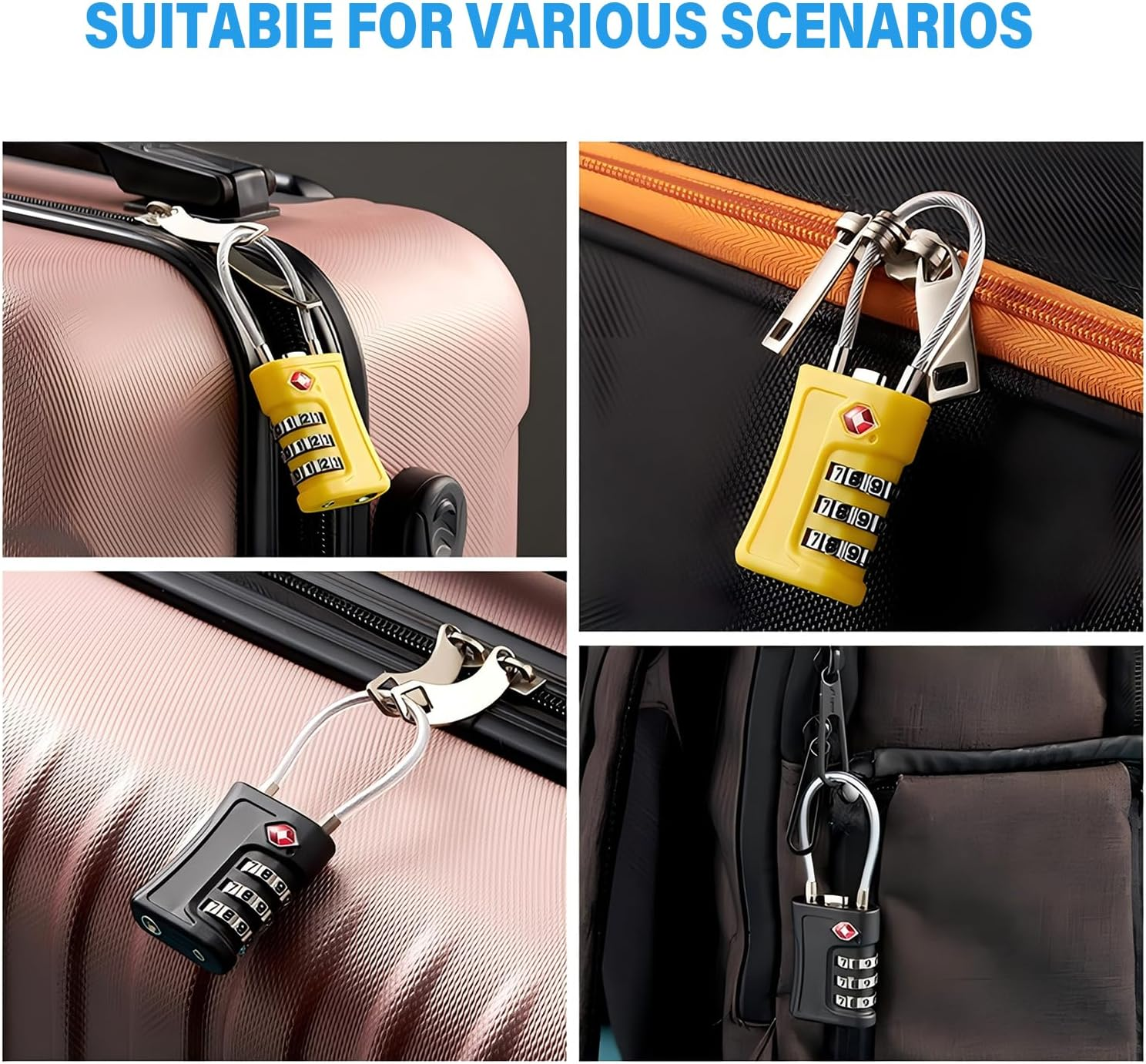 2 Pack TSA Approved Luggage Locks, Travel Code Lock for Suitcases, Resettable Code Lock for Suitcase, Toolbox, Bike, Backpack, Bag, Gym, Locker, Travel Essentials (Black) image number 5