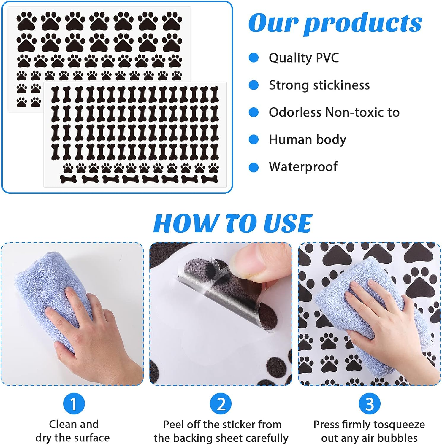 Epakh Dog Paw and Bone Print Stickers Removable Puppy Paw Wall Decals Decoration Animal Footprint Gifts for Dog Lover Bedroom Living Room(Dog Paw) image number 1