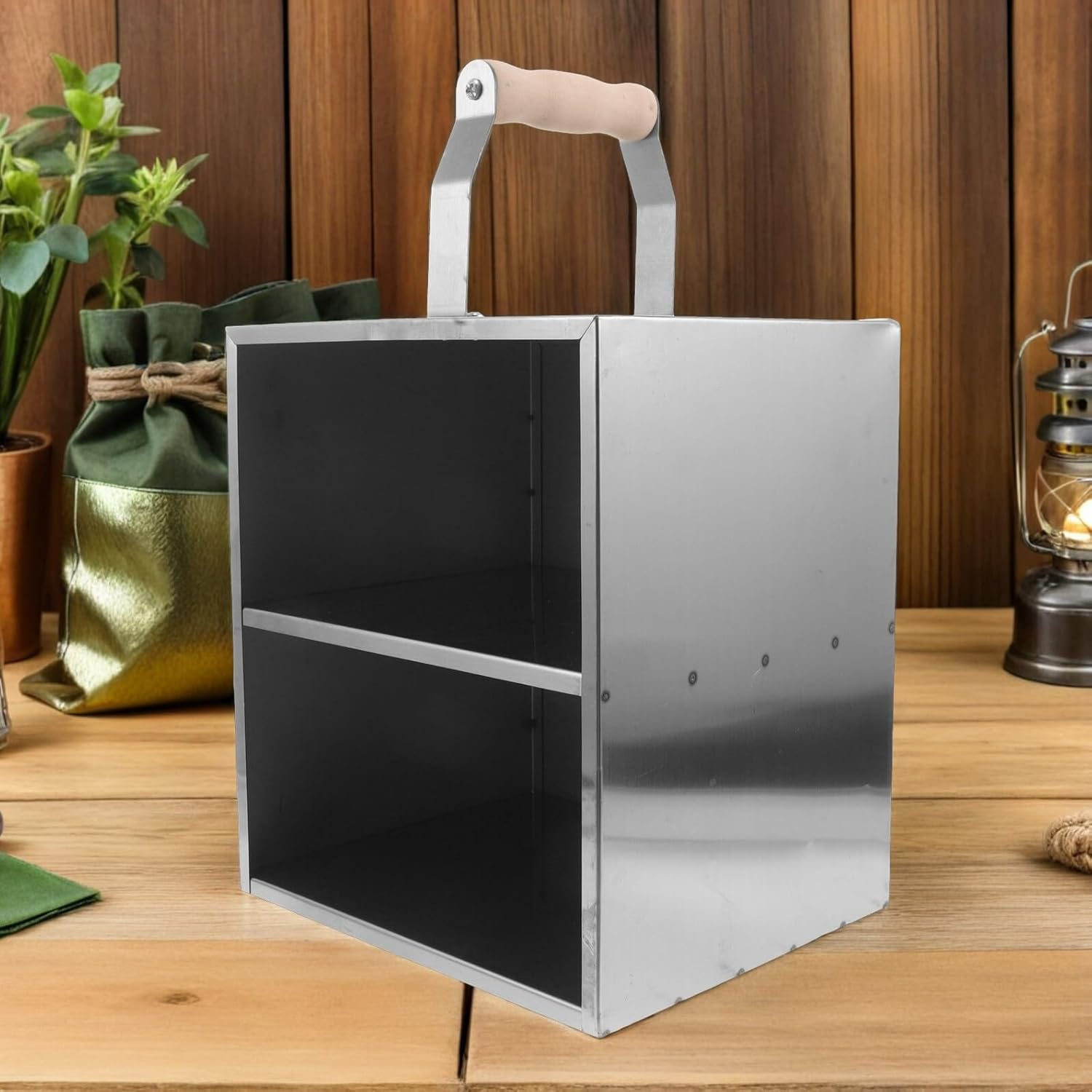 Stainless Steel Charcoal Carrying Box Handle Outdoor Barbecue Charcoal Storage Bucket Portable for Grilling and Camping image number 4