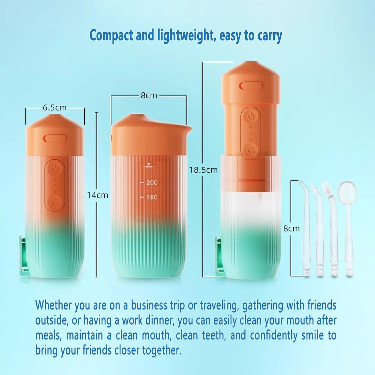 Candico Retractable Water Flosser, Cordless Water Oral Irrigator for Dental&Oral Health, Portable Water Floss for 3 Modes & 6 Tips Rechargeable Low Noise Electric Waterflosser for Home and Travel Friendly image number 6