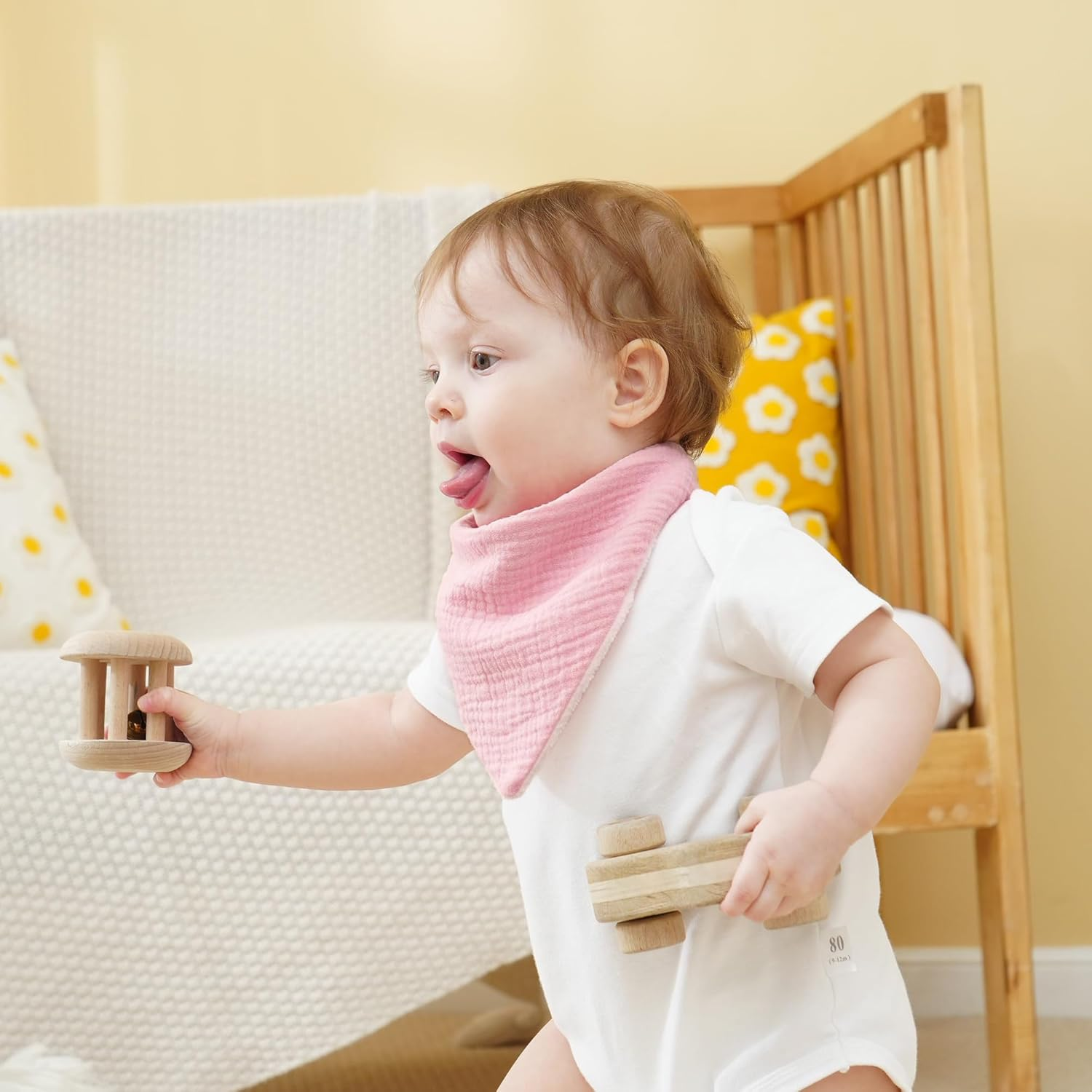 Muslin Baby Bibs 6-Pack Baby Drool Bandana Bibs for Baby Girls Boys Infant Newborn Toddler Drooling and Teething(Triangle Gradientpink) image number 2