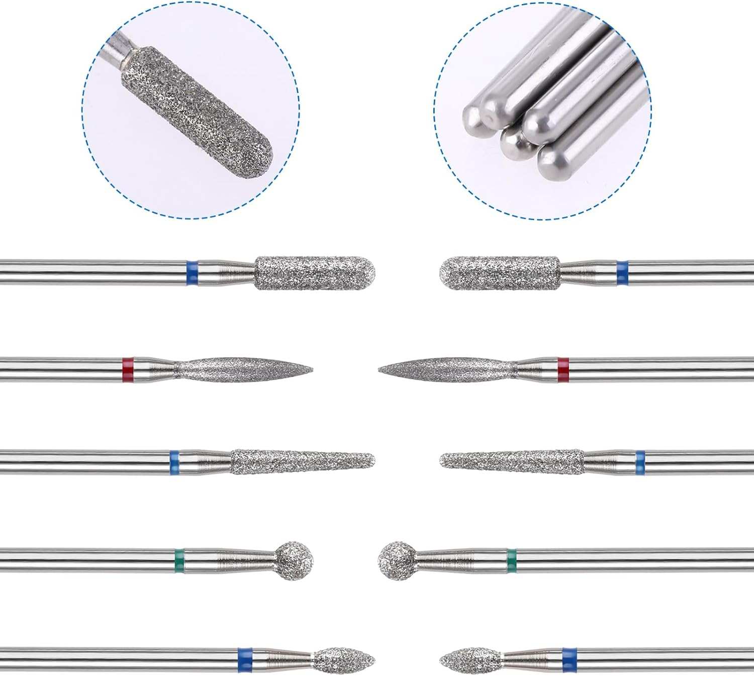 Gjinxi 5Pcs Nail Drill Bits Set, Manicure Drill Bits, Professional Nails Diamond Bits Russian Cuticle Remover Bits Kit, Cylinder/Ball/Flame/Needle Cuticle Bit for Acrylic Gel Nails Home Salon image number 2
