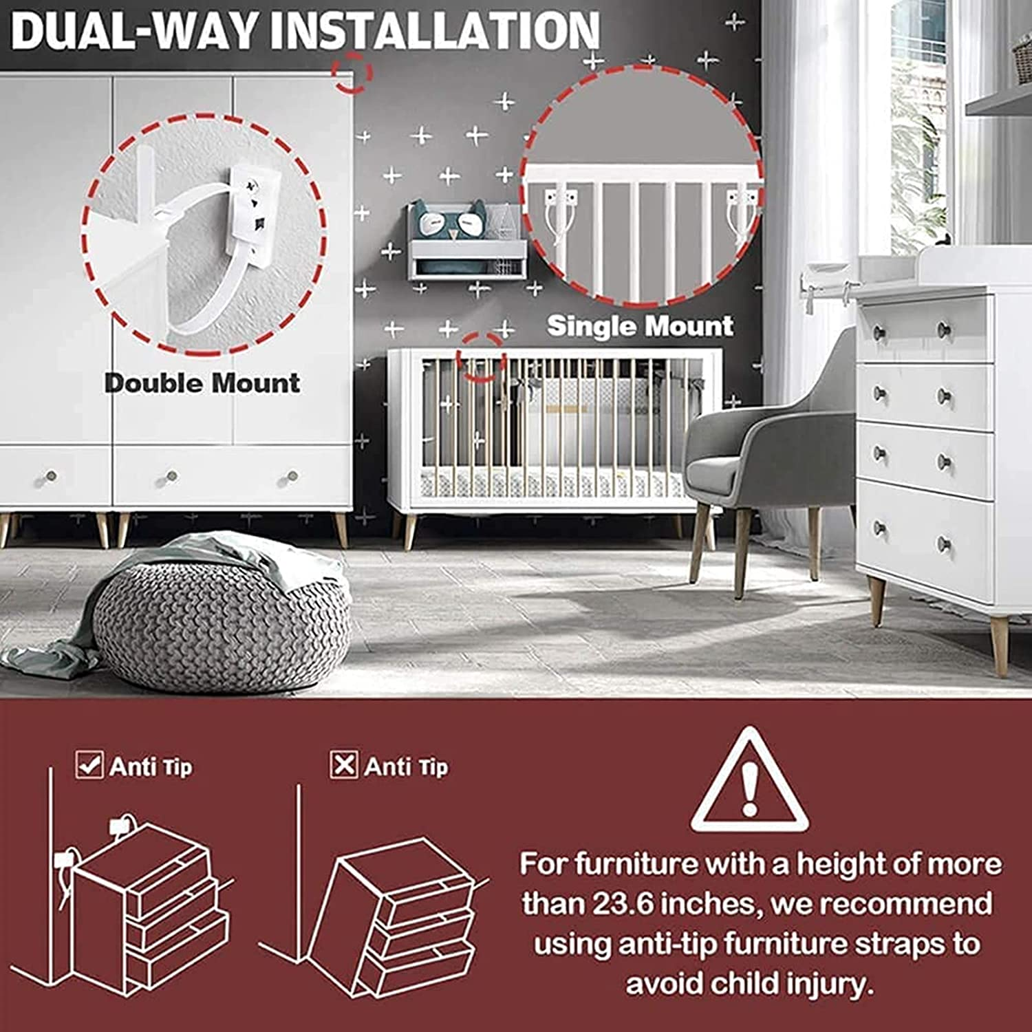 10 Sets Furniture Safety Straps, Falling Furniture Prevention Device, Anti-Tip Furniture Wall Anchors Kit, Furniture Fix to Wall for Baby Proofing and Pet Protecting image number 3