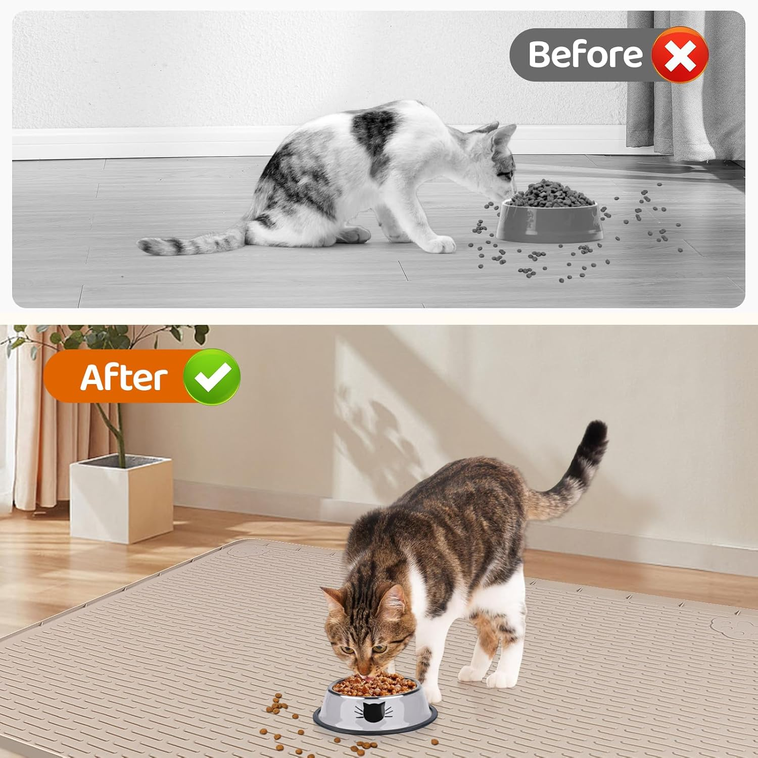 Bartuke Cat Food Mat, 127 X 89Cm Extra Large Silicone Pet Feeding Mat with Raised Edge Pet Placemat for Food and Water Bowl Non-Slip, Easy to Clean, Floor Protection (Khaki) image number 3