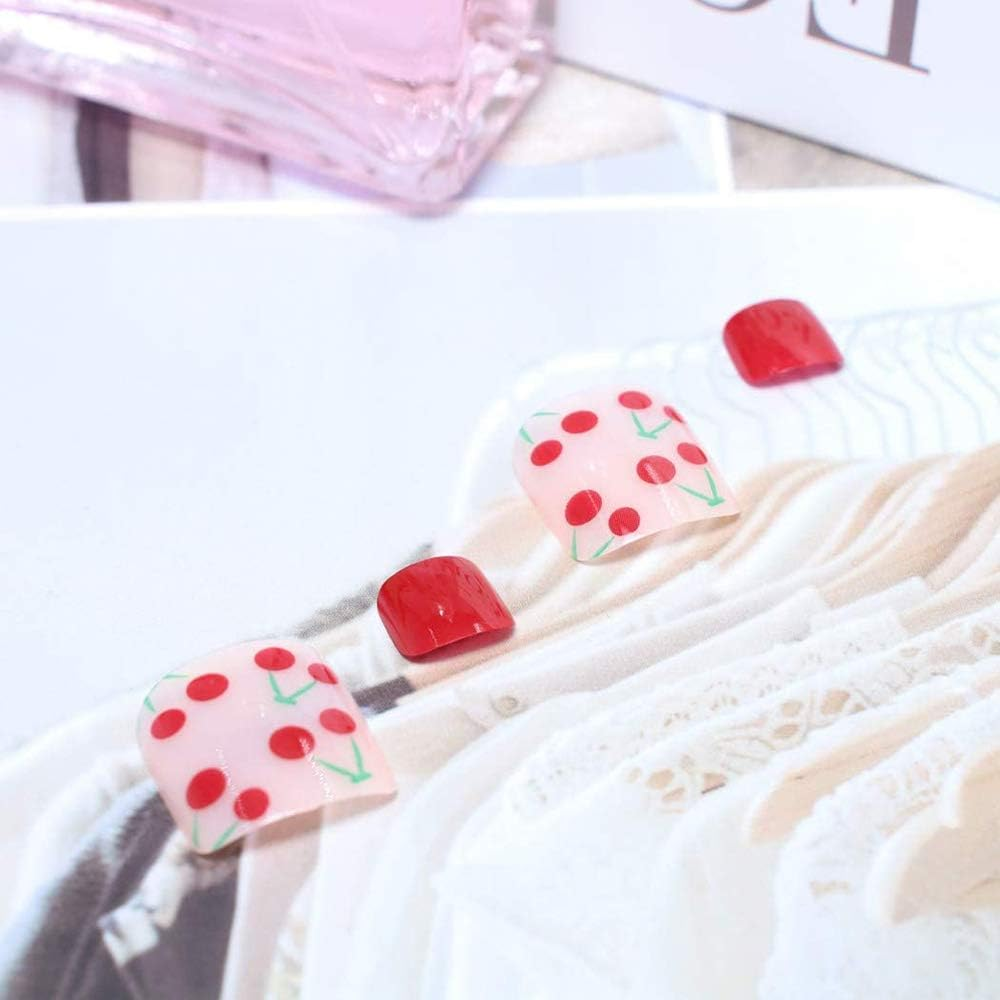 24 Pcs Foot Nails False Nail for Toe Chic Exquisite Bridal Cherry Patch Manicure Tool image number 3