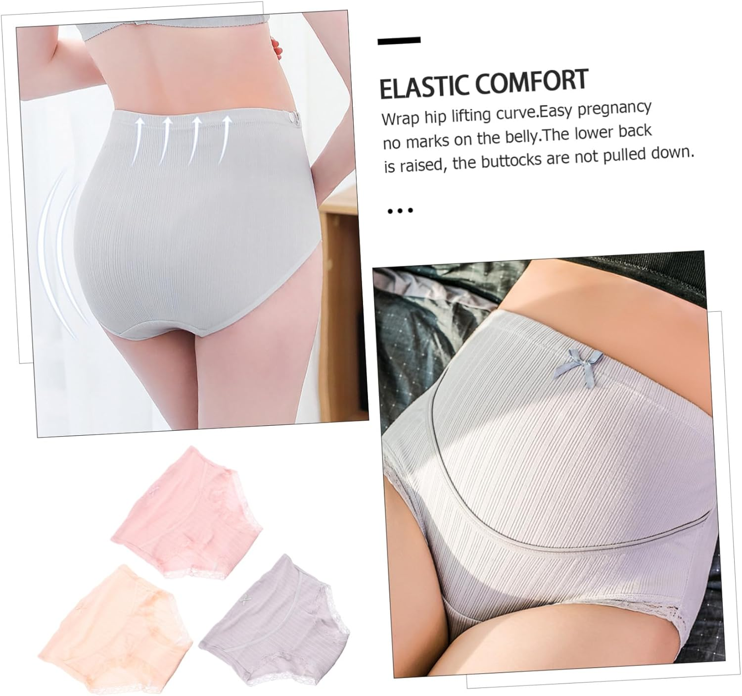Baluue 3Pcs Maternity High Waist Cotton Panties for Pregnant Women Adjustable Waistband Comfortable Everyday Wear Underwear image number 6
