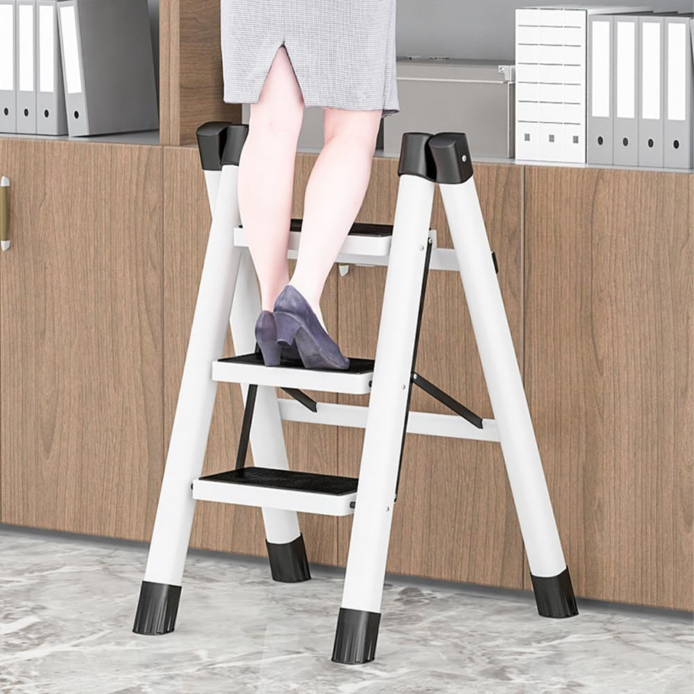 HPAMR 3 Step Folding Ladder, Foldable Step Stools, Compact and Lightweight Folding Step Ladder, Non-Slip Steps for Home, Office, Kitchen, and Garage, Easy to Store and Carry image number 5