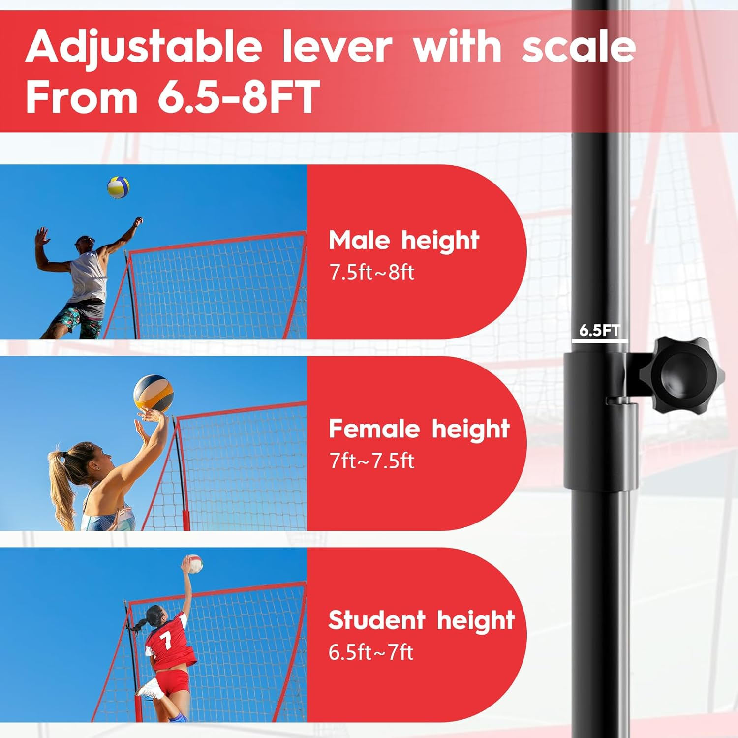 KAIGITE Volleyball Training Net System, Adjustable Portable Volleyball Practice Equipment Net for Hitting and Serving Trainer with Carry Bag, Easy Assembly for Indoor and Outdoor Use image number 6