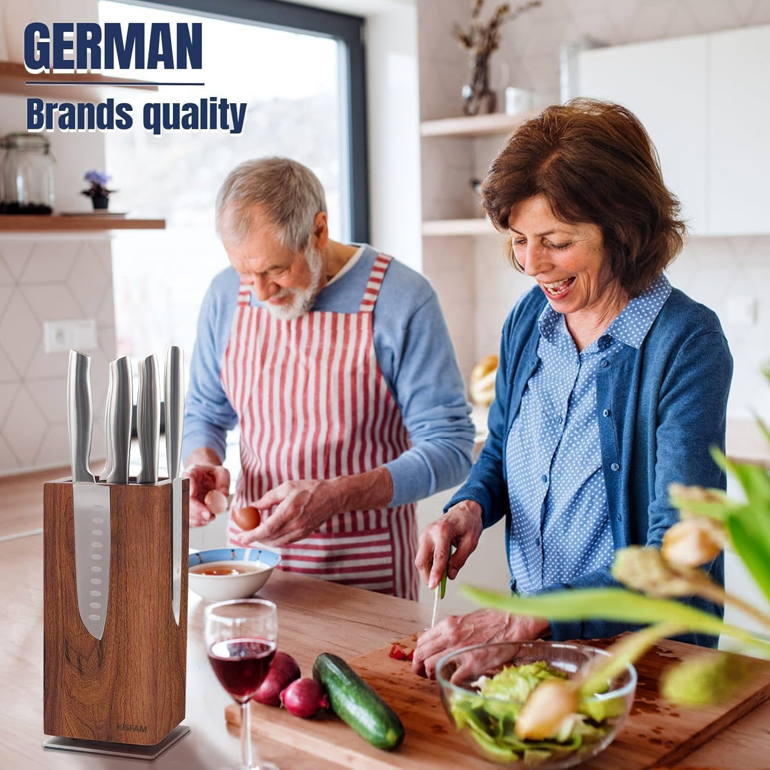 Magnetic Knife Block without Knives, 360&deg; Rotatable Magnet Knife Holder Stand Made of Fine Acacia Wood, Extra Large Capacity Knife Storage for Knives and Utensils for Kitchen Counter Top image number 5