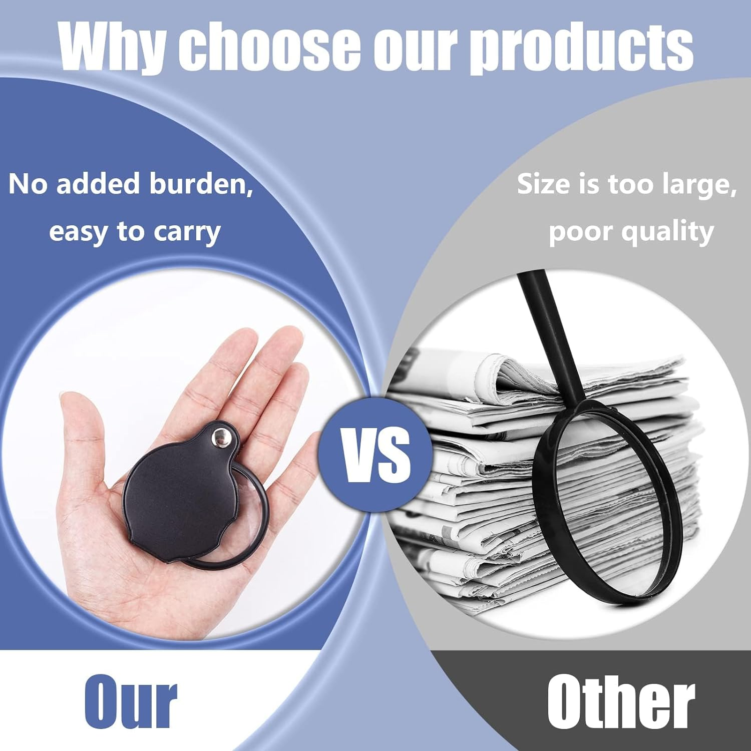 Magnifying Glass, 2 Pcs 8&times; Pocket Magnifying Glass with Rotating Protective, Pocket Magnifier for Reading, Books, Jewelry (50Mm/2Inch) image number 1