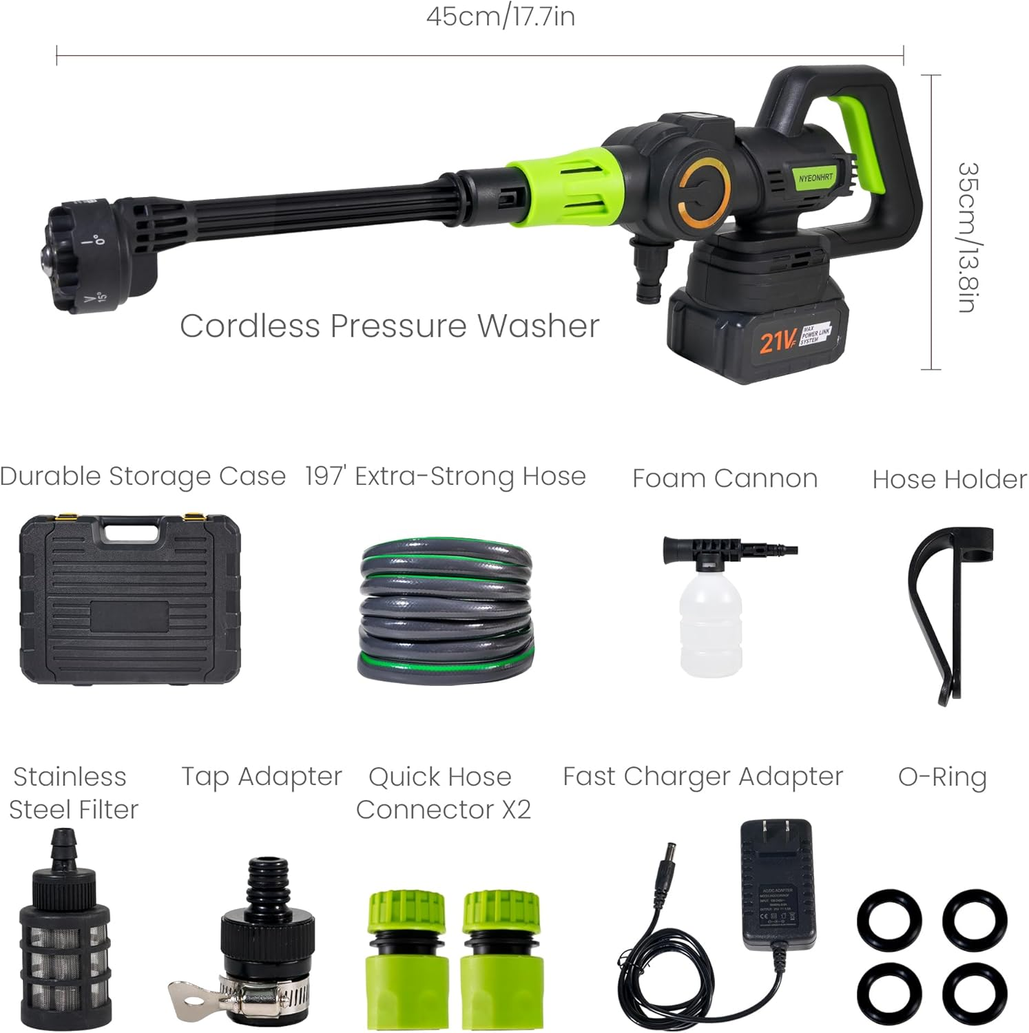 ROWNYEON Portable Cordless Pressure Washer, 1100PSI Pressure Washer with 4.0Ah Battery, Brushless Motor, 3 Levels Pressures, Foam Cannon & 6-In-1 Nozzle, for Car Yard Garden Cleaning (Black) image number 6