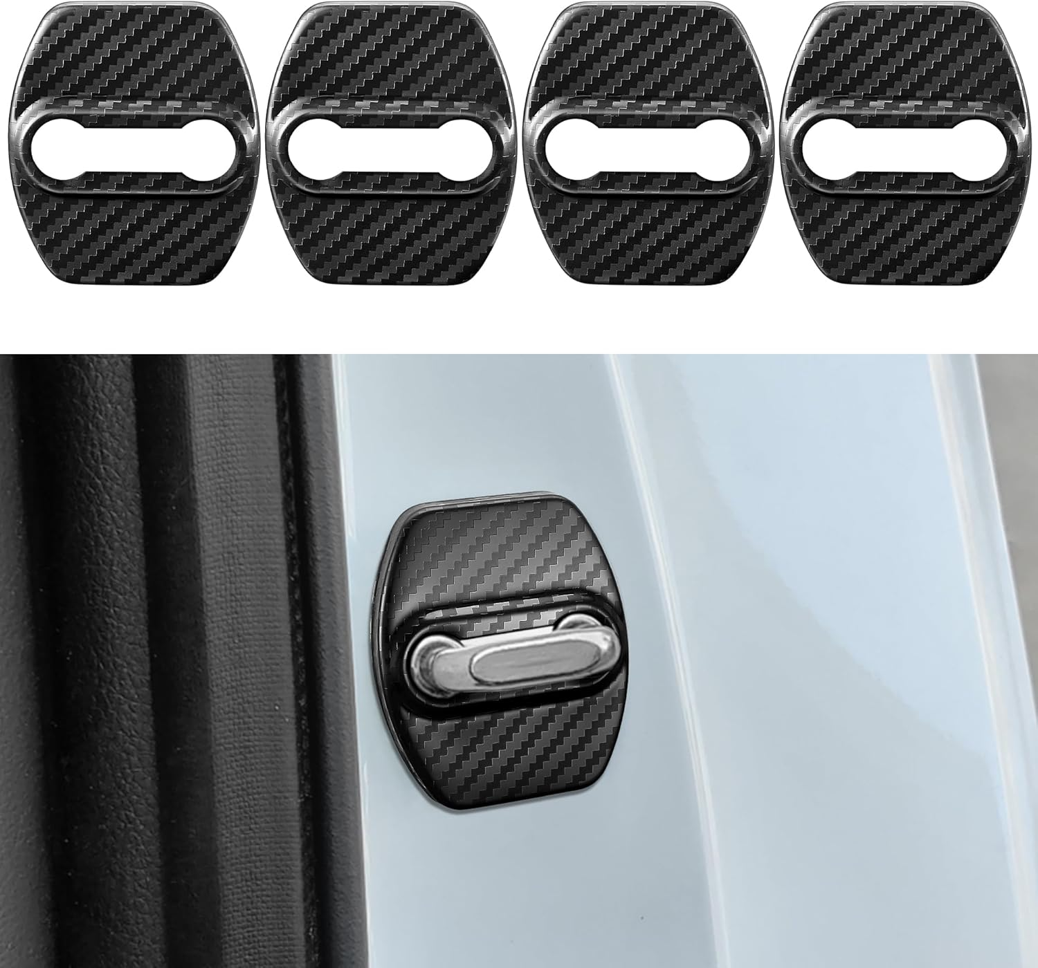 TOMALL 4Pcs Car Door Lock Latches Covers Compatible with Hyundai Sonata Elantra Santa Fe Palisade Tucson Veloster N Genesis Kona/Kona EV Azera Ioniq Stainless Steel Exterior Accessories (Carbon Fiber)