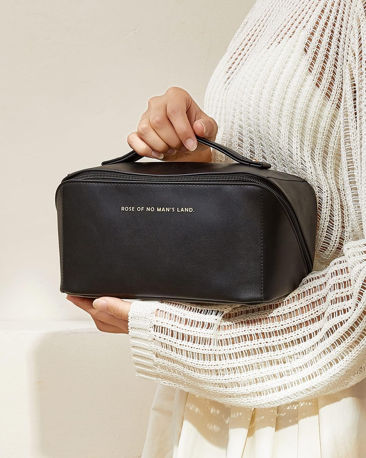 Travel Makeup Bag, Large Capacity Cosmetic Bags for Women, Waterproof Portable Pouch Open Flat Toiletry Bag, Make up Organizer with Divider and Handle (Black) image number 4