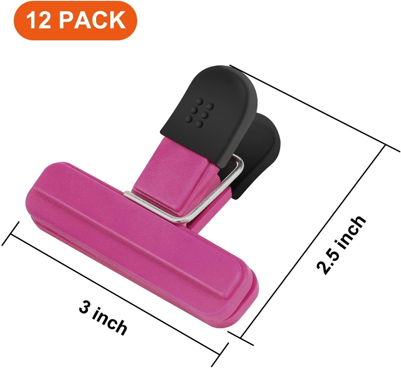TACGEA Chip Clips, 12 Pack Food Clips, Bag Clips for Food Storage with Air Tight Seal Grip (3''X2.5'')