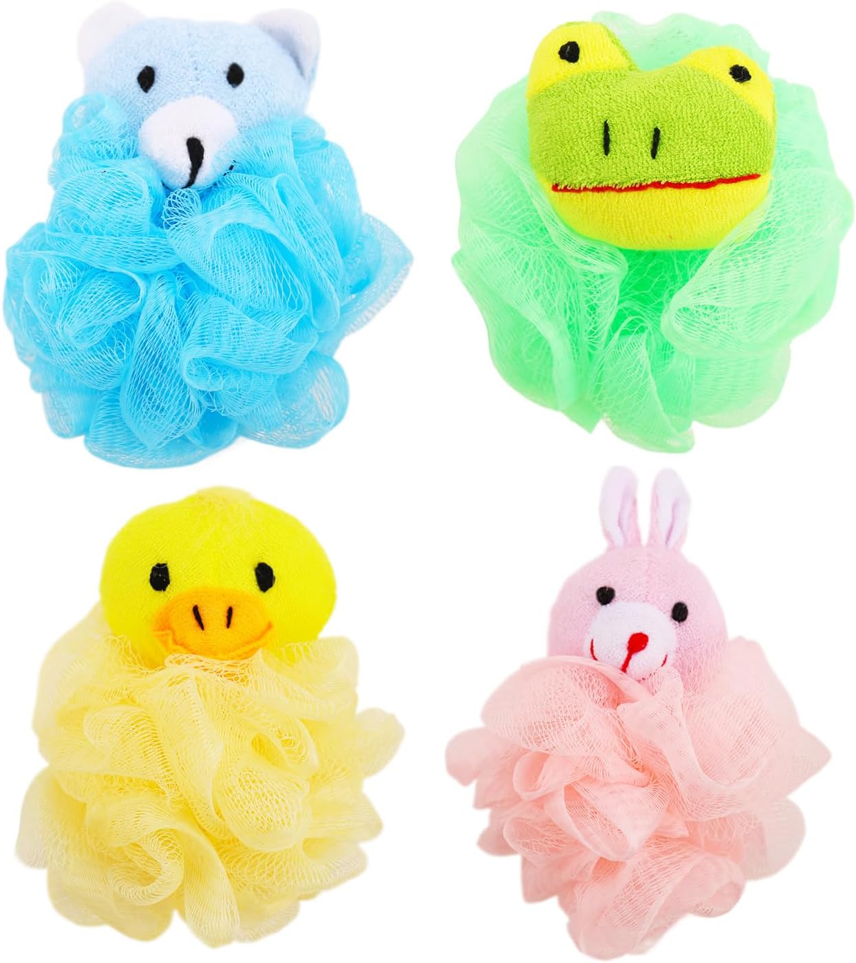RAMFIYN 4 Pack Fun Bubble Bath Kid Adult Loofahs, Cute Animal Loofah Bath Sponge, Shower Puffs Body Scrubber, Cute Animal Sponges image number 5