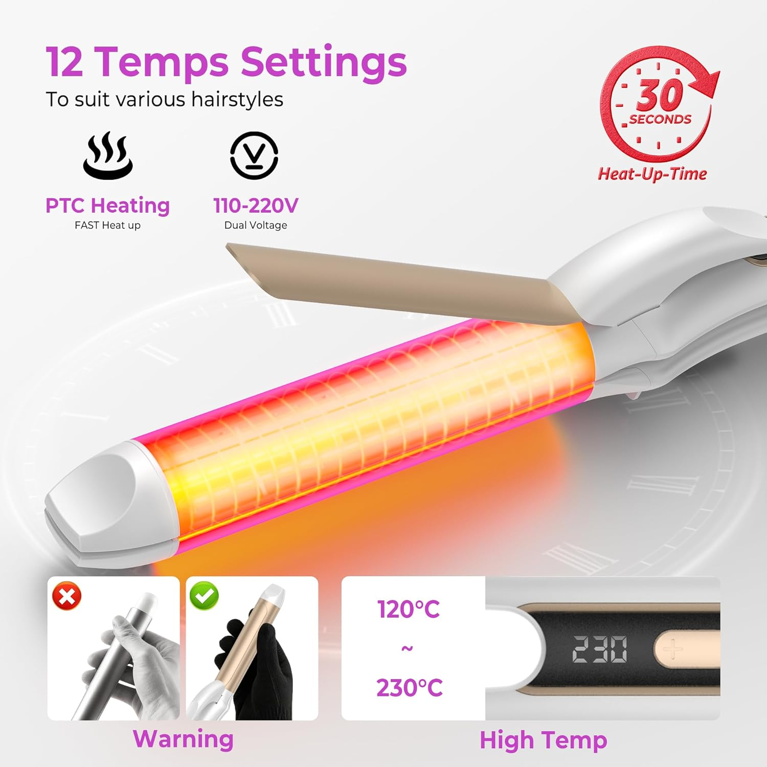 UMIGA 2-In-1 Straightener and Curling Iron Combines Curls and Smooth Hair in One Device, 32Mm Ion Ceramic Curling Iron, 12-Stage Temperature Display with Digital Display, Two Functions