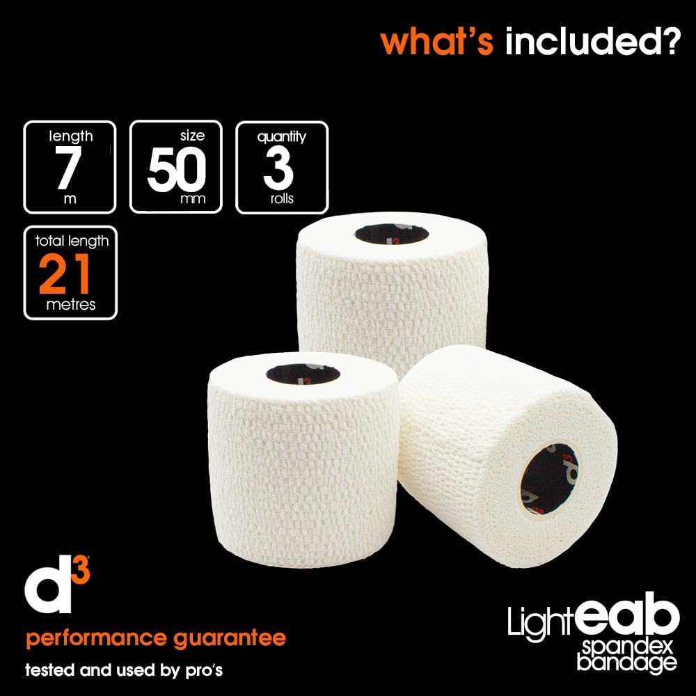 D3 Light Rip EAB Elastic Adhesive Bandage White 50Mm X 7M (3 Rolls) Hand-Tearable Weightlifting Thumb Tape Wrist, Ankle, Ear & Joint Injury Medical Strapping image number 2