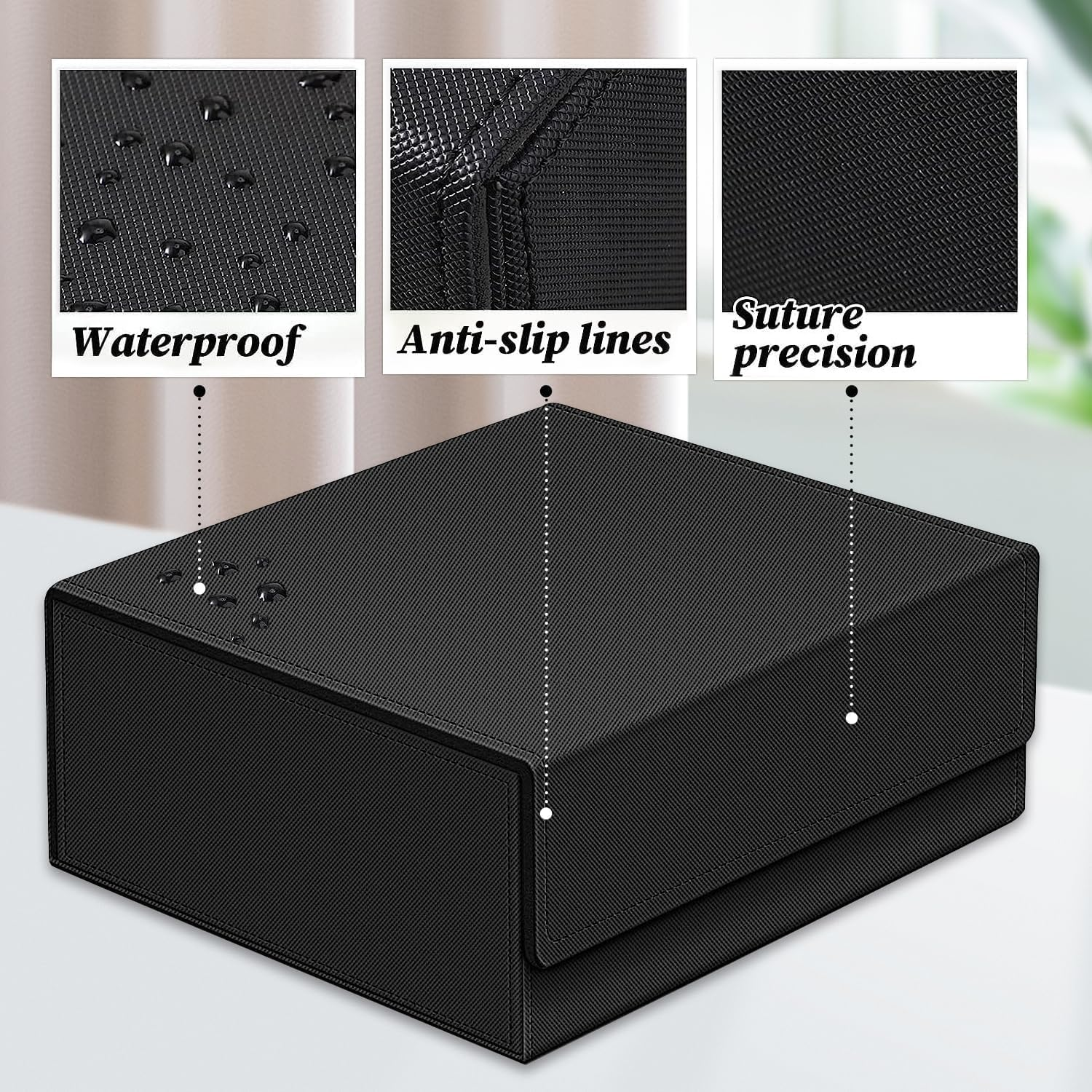 1800+ Trading Card Storage Box, Magnetic Closure Toploaders Storage Box Hold 600+ 35PT 3"X4" Standard Toploaders, PU Leather Card Deck Boxes Fit for Mtg,Sport Cards,Game Cards (Black&Deep Blue) image number 5