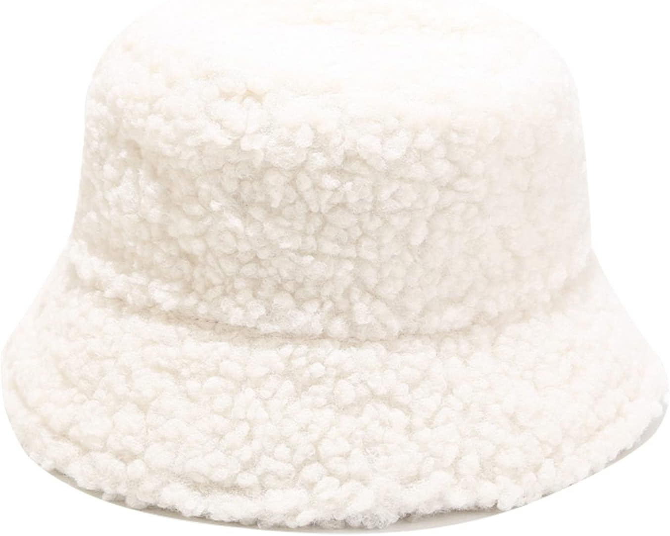 Winter Plush Fuzzy Bucket Hat Faux Fur Shearling Fisherman Hats for Women
