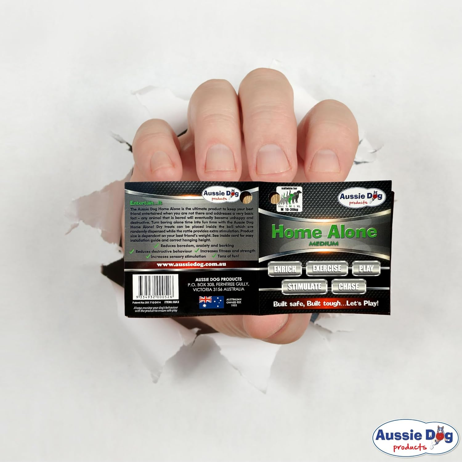 Aussie Dog Home Alone Toy for Medium Dogs (10-30Kg) Interactive Tug & Treat Ball | Mental Stimulation Chew Toy | Food Dispenser for Boredom Relief | Outdoor Durable Hanging Dog Toy image number 3