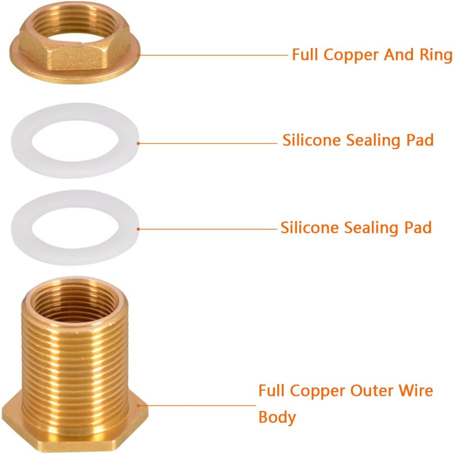 Brass Water Tank Connector, 2PCS Male 1/2 Inch Female 3/8 Inch Thread Brass Connector for Water Tower Outlet Interface Joint Fitting Copper Tube Adaptor Pipe