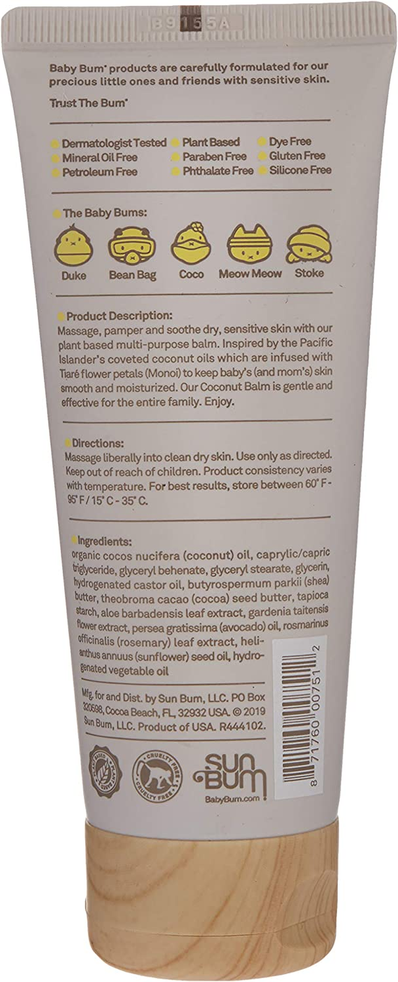 Sun Bum Baby Bum Monoi Coconut Balm - Natural Multipurpose Moisturizing Coconut Oil for Sensitive Skin with Shea & Cocoa Butter - Gluten Free & Vegan - 89Ml image number 3