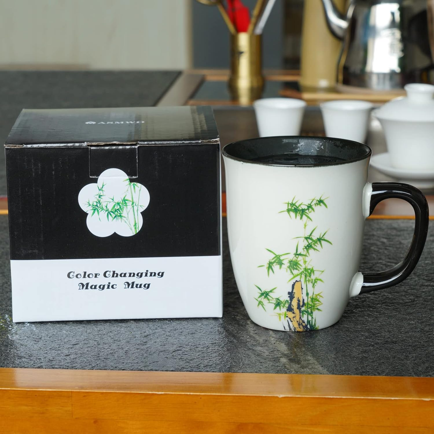 Funny Ceramic Magic Heat Color Changing Coffee Mug with Bamboo Printing for Women Personalized White Green Tea Cup Large Mugs for Mom,Girl, Grandma and Man 16 Oz image number 6