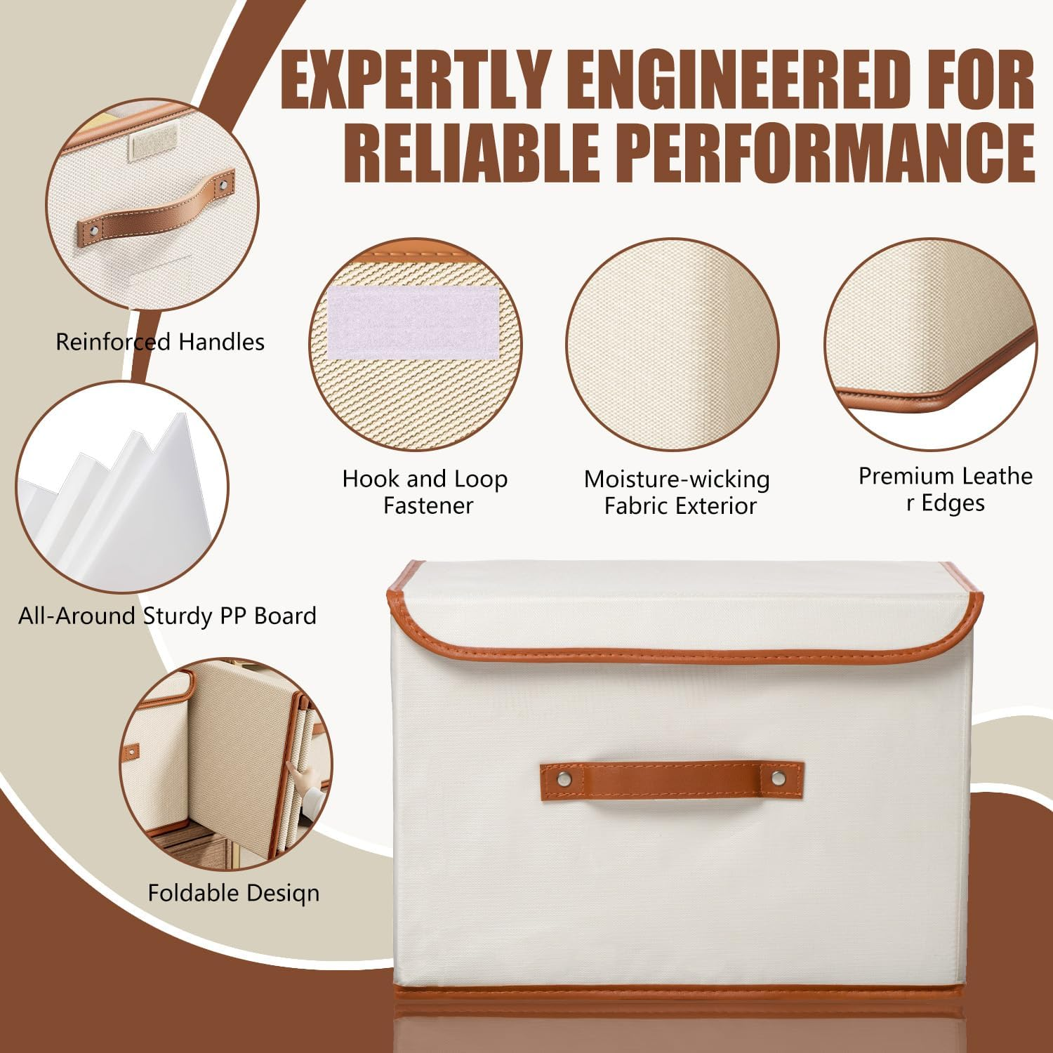 Cyperever 4 Pack Foldable Storage Box with Lid and Handles, L37 &times; W27 &times; H26 Cm, 26L Linen Storage Closet Organiser, Clothes Storage Organizers, Collapsible Fabric Storage Bins for Clothes Sheet image number 4