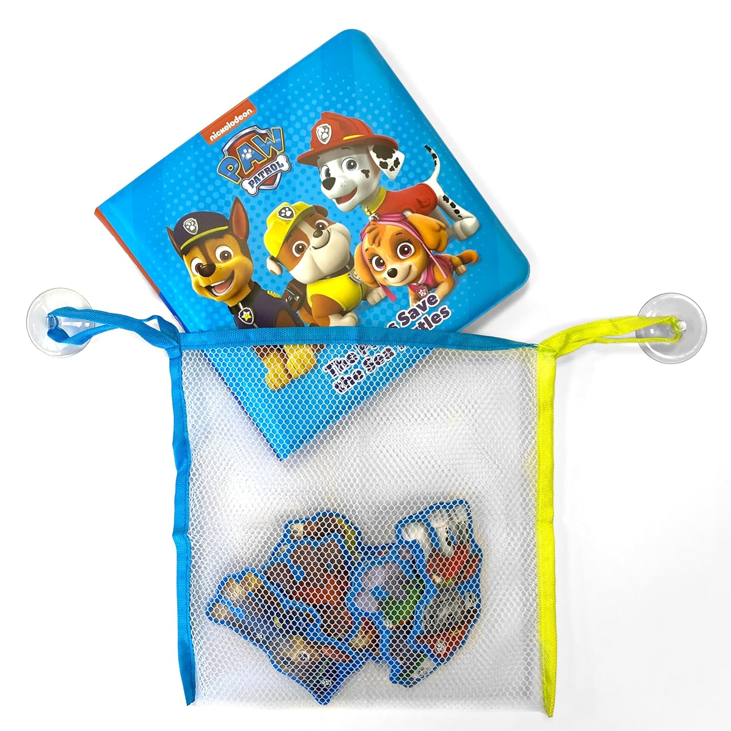 Paw Patrol the Pups save the Sea Turtles Bath Time Books - Activity Books for Kids, Bath Book, 6 Padded Suction Cups, 1 Mesh Bag: with Suction Cups and Mesh Bag image number 4