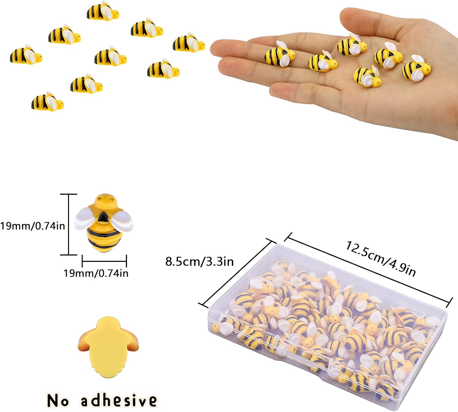 AIEX 50 Pieces 0.74 Inch Tiny Resin Bees Flatback Embellishment Bee Shaped Ornament with a Storage Box for DIY Craft Party Home Decor image number 5