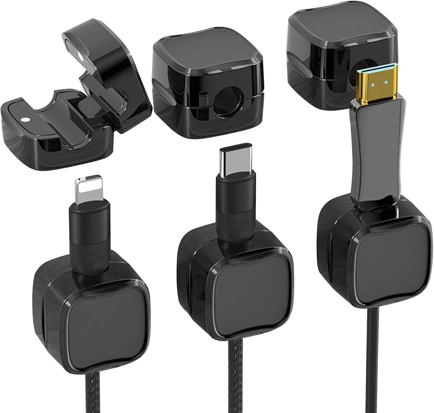 6 Pack Magnetic Cable Clips, Portable Charging Cable Organizer Holders with Back Adhesive, Smooth Opening and Closing Magnetic Cord Organiser for Office,Home,Car,Desk,Nightstand (White)