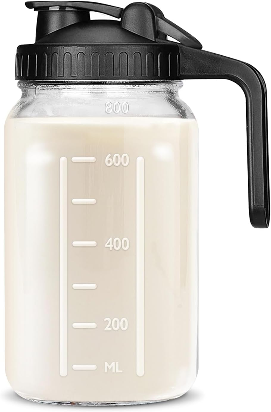 32 OZ Mason Jars with Lid, Glass Pitcher Double Leak Proof with Pour Spout Handle, 1 Quart Wide Mouth Breast Milk Pitcher for Fridge, Creamer Container for Coffee, Sun Tea, Juice - 1 Pack image number 2