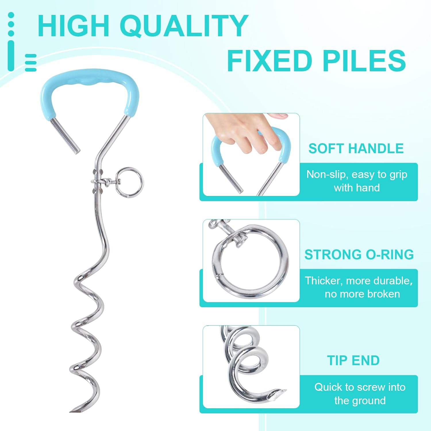 10Ft Dog Tie Out Cable with 15" Spiral Ground Stake Spike for Small to Medium Dogs up to 60 Lbs, Pet Tie Out Cable for Playing, Camping，Outdoor, Yard and Backyard in Ground (3 Meter, Lake Blue) image number 1