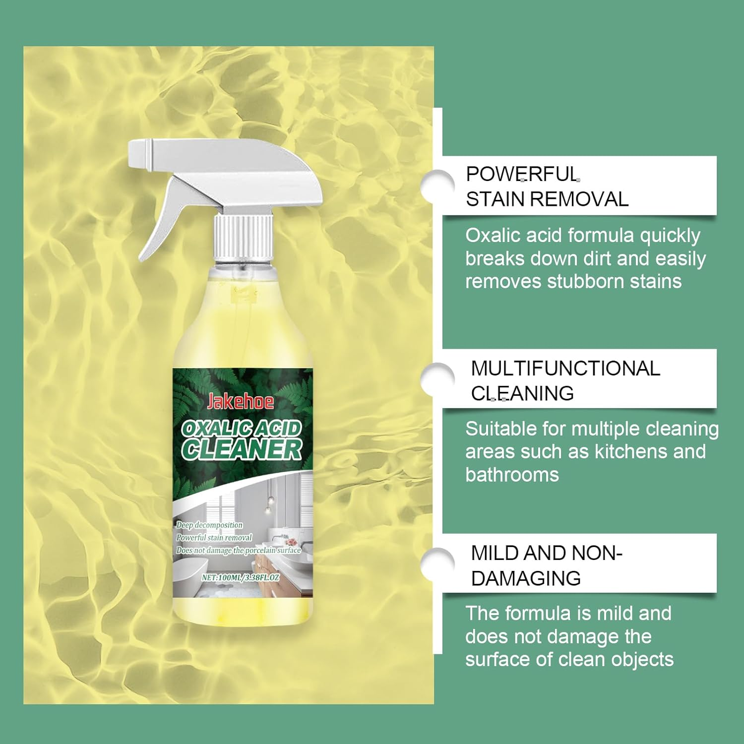 Oxalic Acid Cleaner, Multifunctional Bathroom Stain Remover, Gentle Formula, 100Ml, with Powerful Decontamination