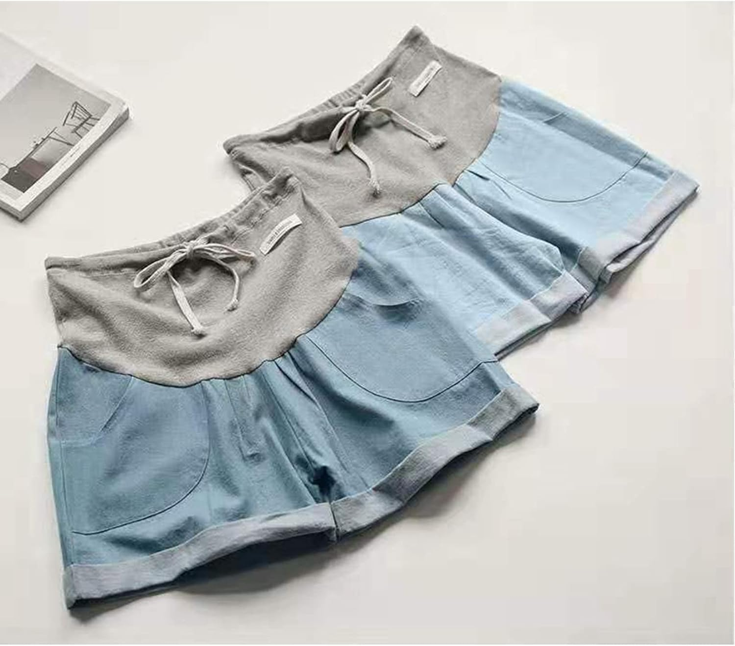 Qiribati Womens Jean Shorts Drawstring Maternity Denim Shorts Roll Hem Pregnancy Summer Short Jeans image number 4