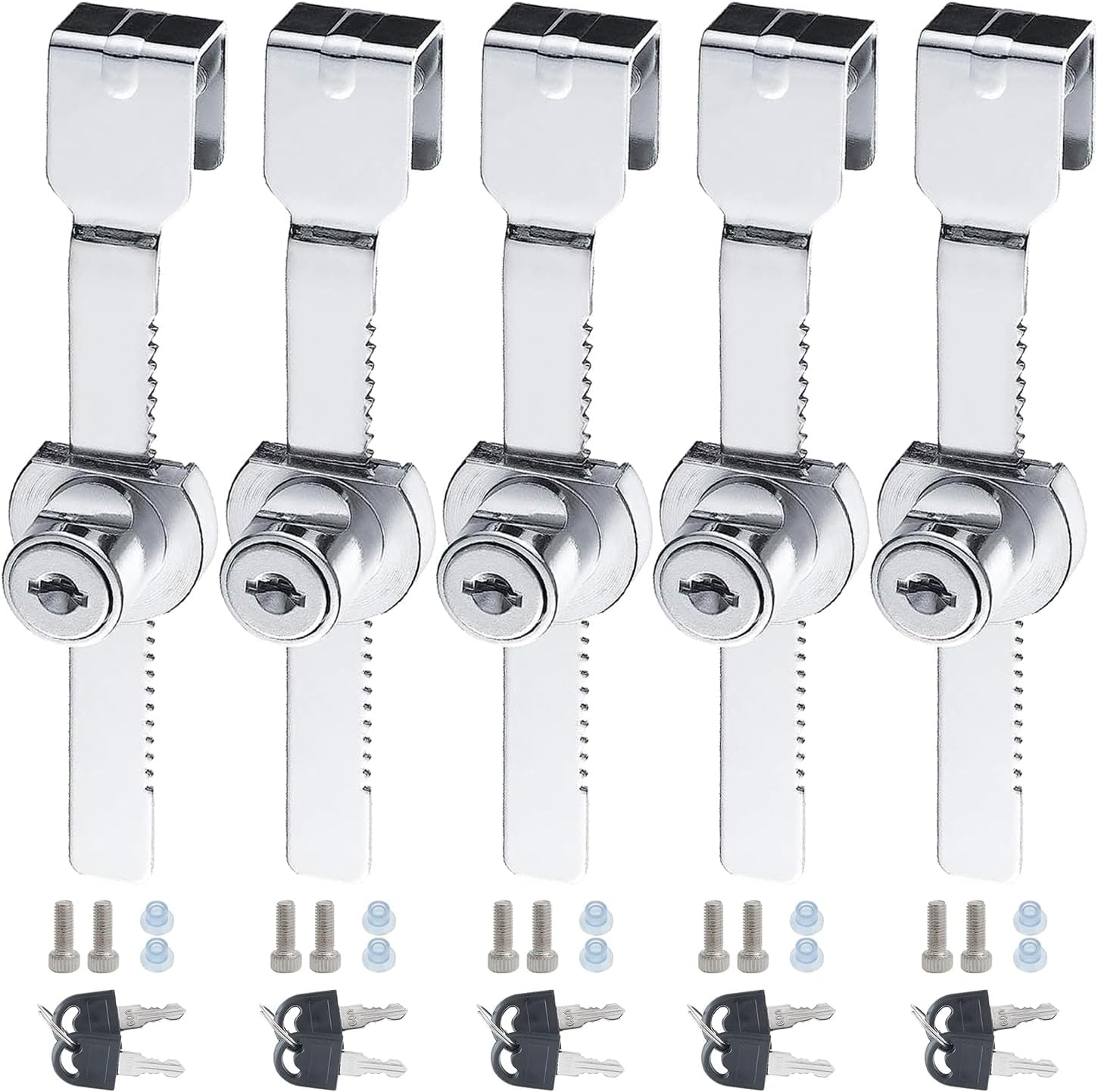 5 Pcs Showcase Locks, Zinc Alloy Security Case Locks No Drill Sliding Glass Door Ratchet Lock Drawer Display Case Locks with Different Keys for 2-6Mm Thick Door image number 3