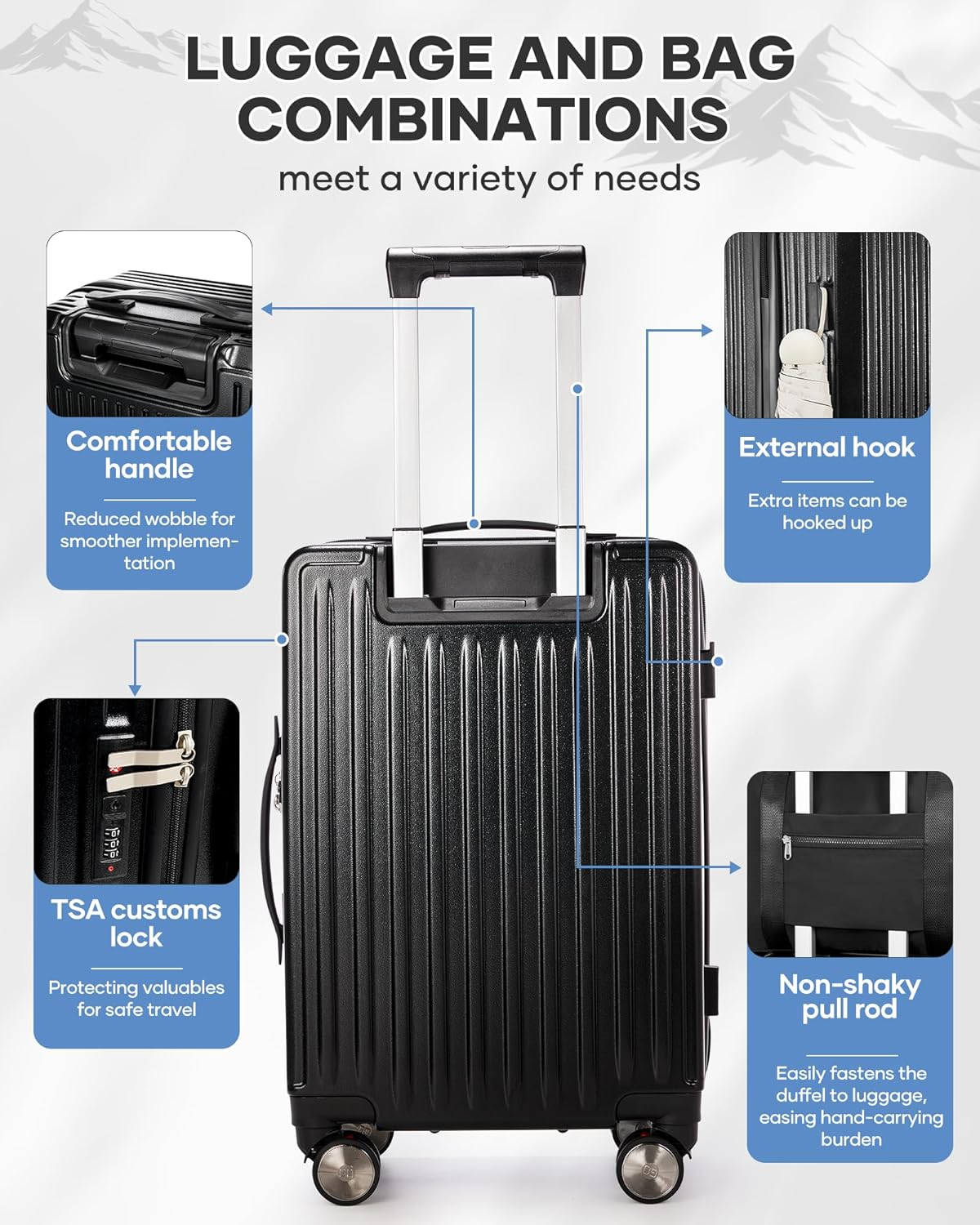 WEPOET Suitcase Luggage, Black(With Air Pump), 37.5Cm*23Cm*57Cm image number 1