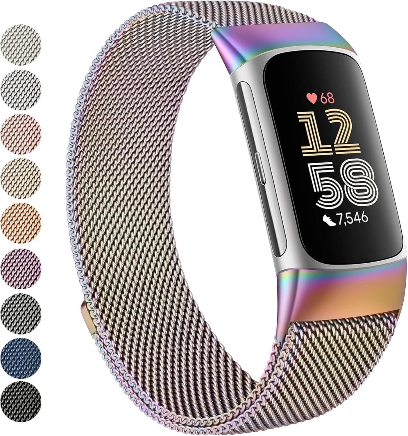 Vanjua for Fitbit Charge 6 / Charge 5 Bands Women Men, Stainless Steel Metal Mesh Loop Adjustable Magnetic Wristband Replacement Strap Compatible with Fitbit Charge 6 / Charge 5 Fitness Tracker