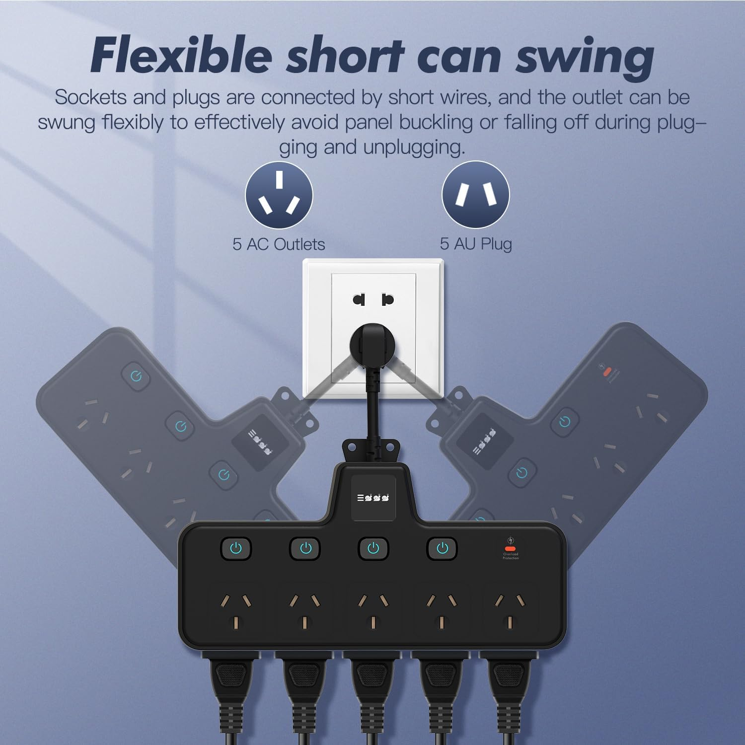 BOCHLION Power Strip with Independent Switches and Night Light Features 10 Socket Adapters, Suitable for Household Wall Plug Extension for Home, Office, and Travel (Black) image number 5