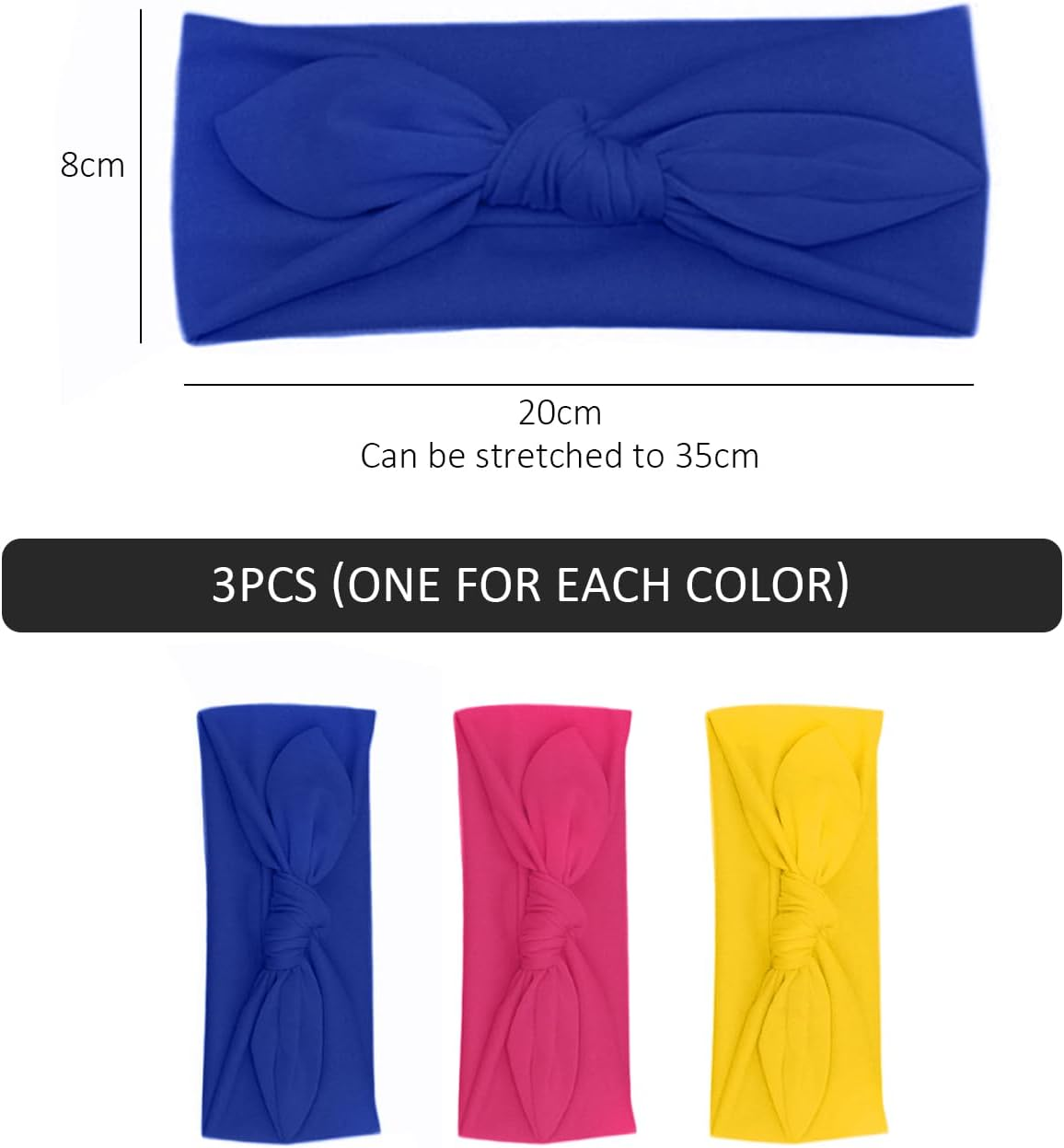 Nyxseat Women'S Accessories, Pack of 3 Rabbit Ear Headbands, Cute Headbands, Polyester, Suitable for Birthdays, Meetings with Friends, Everyday Wear (Rose Red, Royal Blue, Yellow) (20 X 8 Cm) image number 3