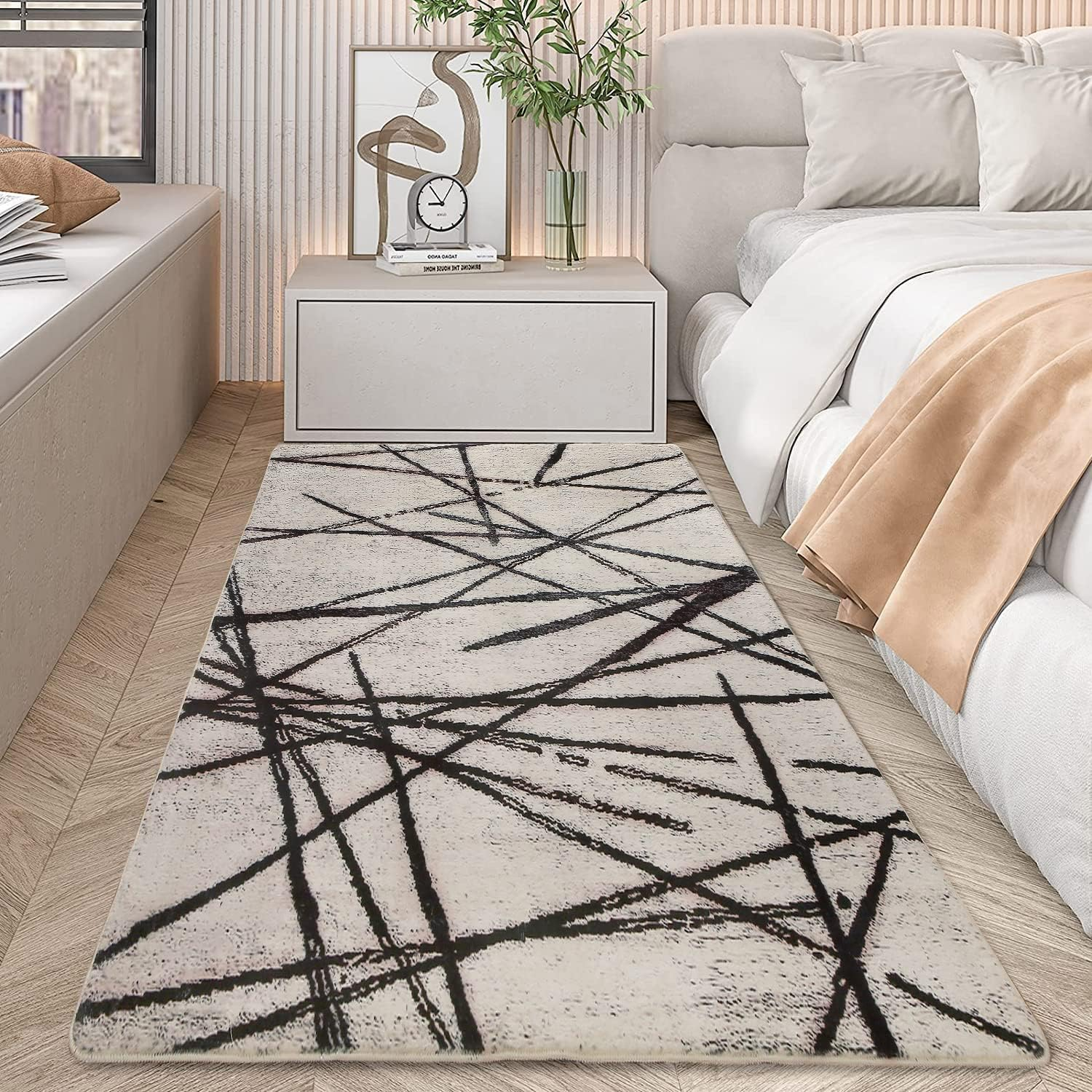 Area Rugs Soft Modern Rug Carpet Geometric Stripe Rug Non Slip Cashmere Rug for Bedroom Living Room Floor Mat(Beige, 80 * 120Cm) image number 6