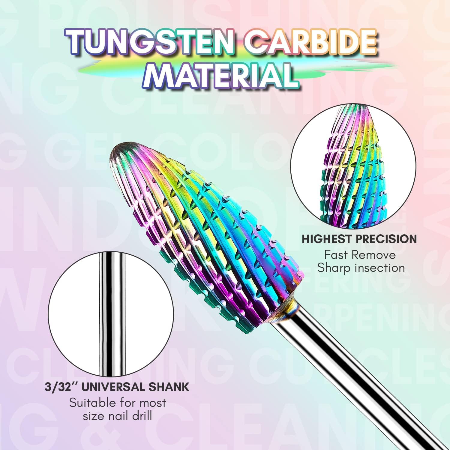 Makartt Nail Drill Bits Set, 10Pcs Tungsten Carbide, Remove Acrylic Poly Nail Gel Nail Polish B-36, 3/32 Inch for Acrylic Gel Nails Cuticle Manicure Pedicure image number 2