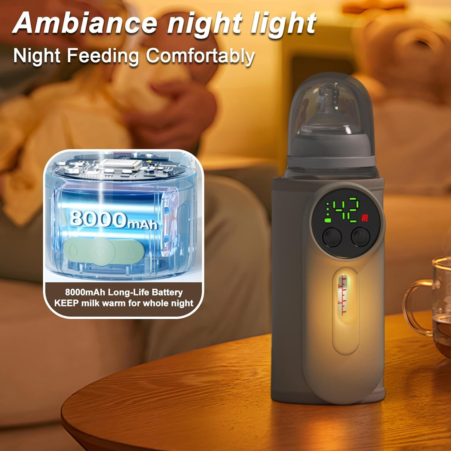 Fast Heating Portable Bottle Warmer for Travel,Monitor Milk Volume,Leak-Proof,Fast Charging&Cordless,Can Use While Charging,Keep Nutrition Bottle Warmer on the Go image number 2