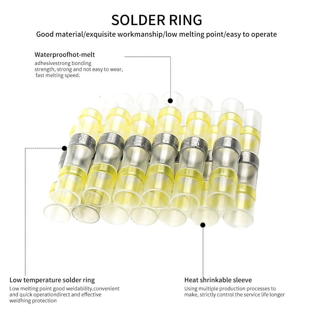 Aikoolwer 100 Pcs Solder Seal Heat Shrink Butt Connectors Waterproof Wire Kit Electrical Terminals Solderless Insulated Wire Splice Cable Marine Automotive Boat Truck image number 5