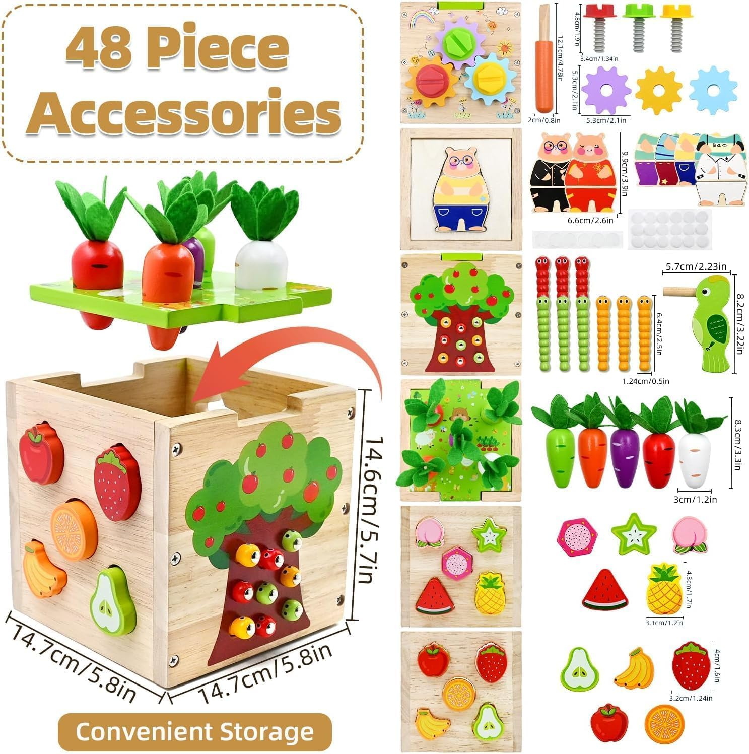 Montessori Wooden Educational Toys, Wooden Activity Cube Center Toys, Baby Toy 6 to 12 Months, Preschool Learning Activities, Fine Motor Skills Sensory Toys for 2 3 4 Year Old Boys Girls image number 2