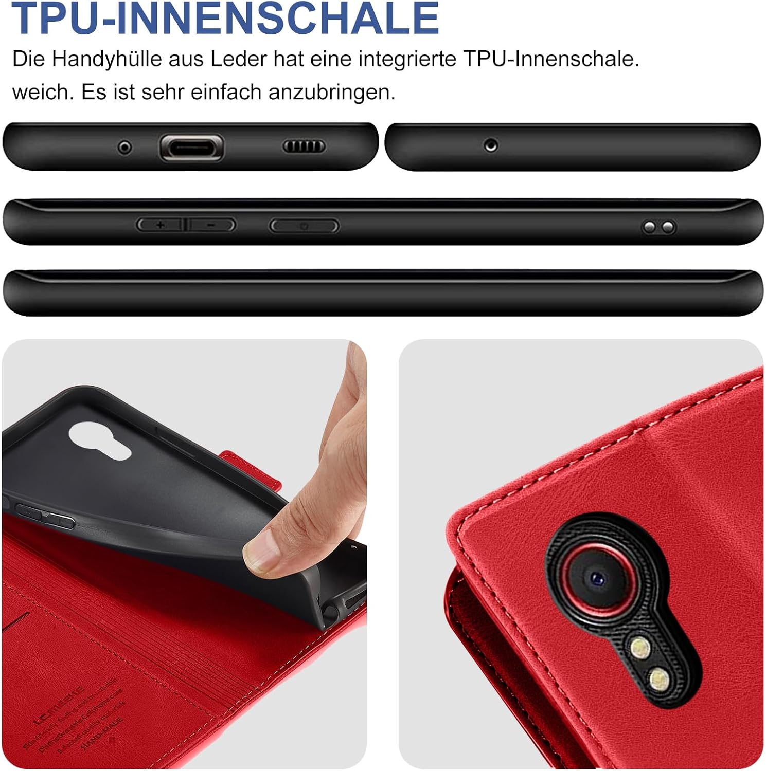 Giyer Mobile Phone Case for Samsung Galaxy Xcover 5 Case with Screen Protector, Protective Case Galaxy Xcover 5 PU Leather Wallet Flip Case Stand Card Slot Flip Case for Samsung Xcover 5 Pocket (Red) image number 3