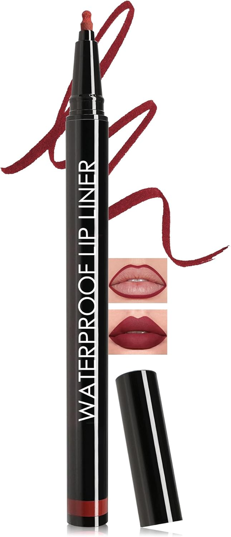 Matte Lip Liner Waterproof, Long-Lasting Smudge-Proof Lip Mark Pencil, Highly Pigmented Liquid Lipstick, Smooth Moisturising Lip Liner Pencils, Lip Gloss, Natural Tattoo Effect, 02# Burgundy image number 4