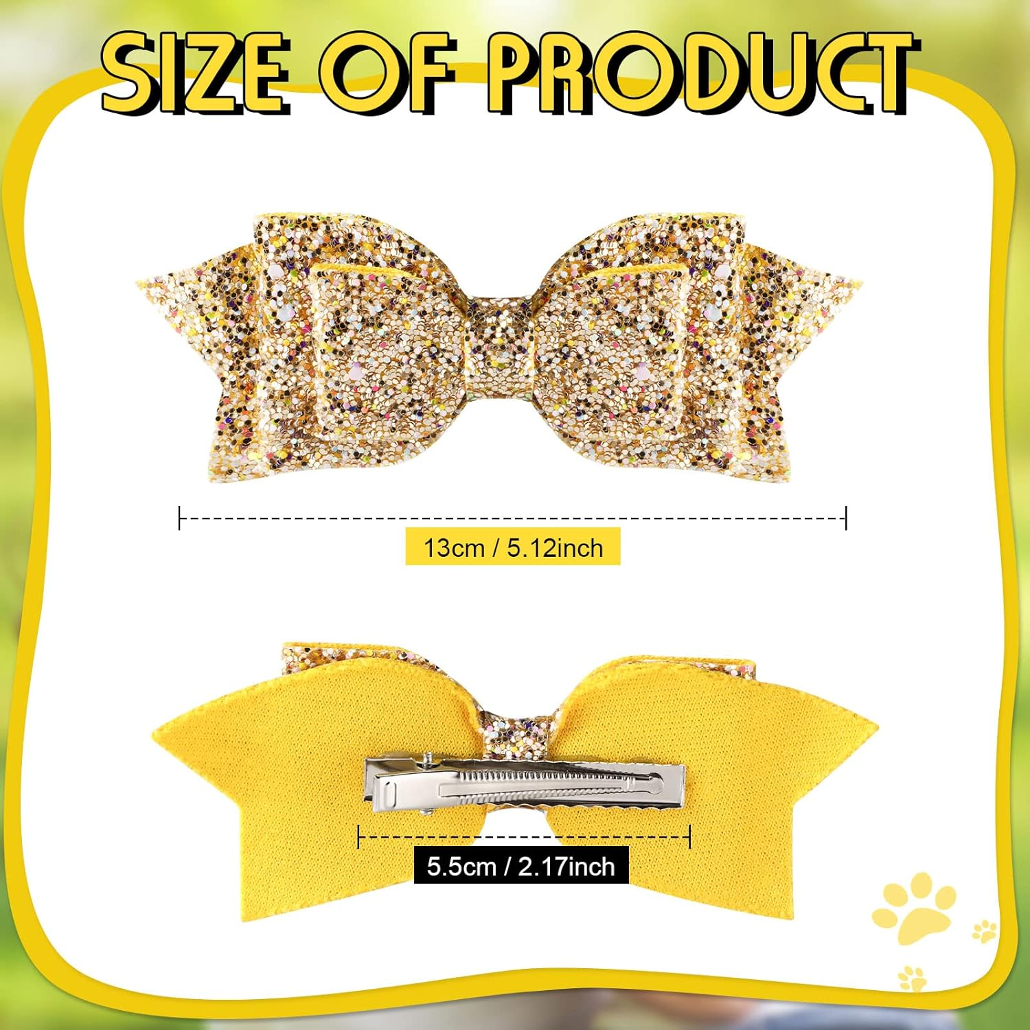 6 Pcs 5 Inch Glitter Sequin Boutique Hair Clips - Sparkly Bowed Accessories for Baby, Toddler, Teen Girls (Gold) image number 5