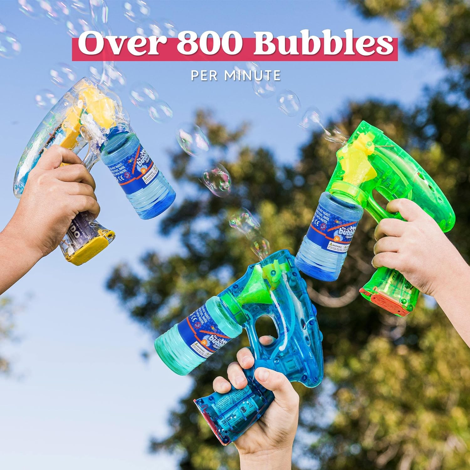 JOYIN 3 Bubble Guns Kit for Bubble Blaster Party Favors, LED Bubble Machine Blaster Party Supplies, Summer Toy, Outdoors Activity, Birthday Gift, Bubble Blower Toy, Easter